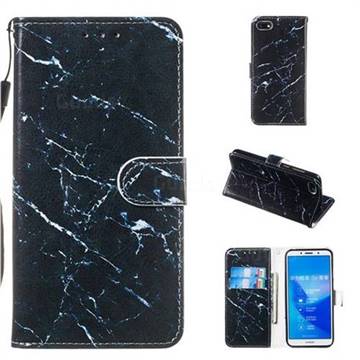 Black Marble Smooth Leather Phone Wallet Case for Huawei Y5 Prime 2018 (Y5 2018 / Y5 Lite 2018)