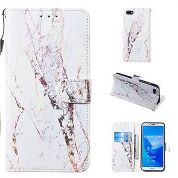 White Marble Smooth Leather Phone Wallet Case for Huawei Y5 Prime 2018 (Y5 2018 / Y5 Lite 2018)