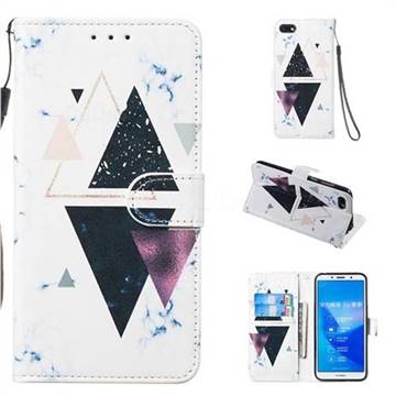Triangle Marble Smooth Leather Phone Wallet Case for Huawei Y5 Prime 2018 (Y5 2018 / Y5 Lite 2018)