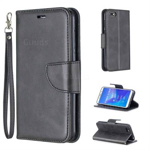 Classic Sheepskin PU Leather Phone Wallet Case for Huawei Y5 Prime 2018 (Y5 2018 / Y5 Lite 2018) - Black