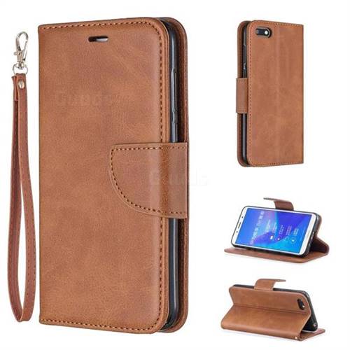 Classic Sheepskin PU Leather Phone Wallet Case for Huawei Y5 Prime 2018 (Y5 2018 / Y5 Lite 2018) - Brown
