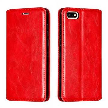 Retro Slim Magnetic Crazy Horse PU Leather Wallet Case for Huawei Y5 Prime 2018 (Y5 2018 / Y5 Lite 2018) - Red