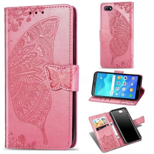 Embossing Mandala Flower Butterfly Leather Wallet Case for Huawei Y5 Prime 2018 (Y5 2018 / Y5 Lite 2018) - Pink