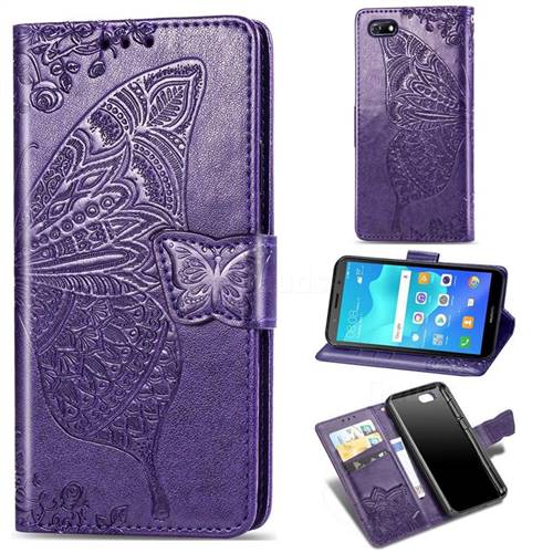 Embossing Mandala Flower Butterfly Leather Wallet Case for Huawei Y5 Prime 2018 (Y5 2018 / Y5 Lite 2018) - Dark Purple