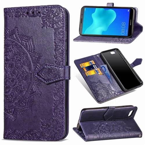 Embossing Imprint Mandala Flower Leather Wallet Case for Huawei Y5 Prime 2018 (Y5 2018 / Y5 Lite 2018) - Purple