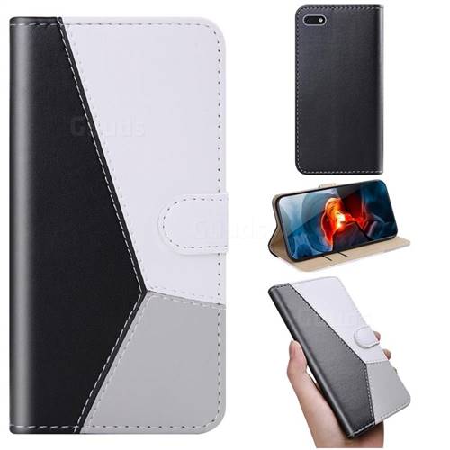 Tricolour Stitching Wallet Flip Cover for Huawei Y5 Prime 2018 (Y5 2018 / Y5 Lite 2018) - Black
