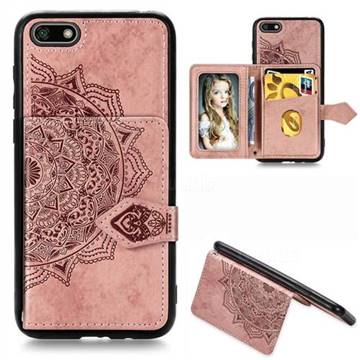 Mandala Flower Cloth Multifunction Stand Card Leather Phone Case for Huawei Y5 Prime 2018 (Y5 2018 / Y5 Lite 2018) - Rose Gold