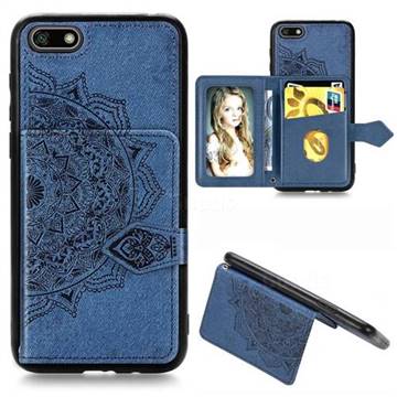 Mandala Flower Cloth Multifunction Stand Card Leather Phone Case for Huawei Y5 Prime 2018 (Y5 2018 / Y5 Lite 2018) - Blue