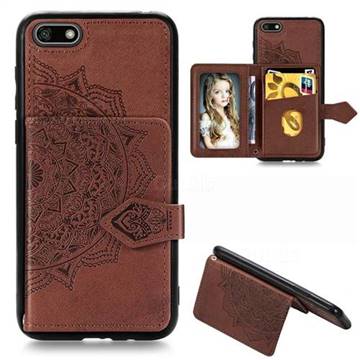 Mandala Flower Cloth Multifunction Stand Card Leather Phone Case for Huawei Y5 Prime 2018 (Y5 2018 / Y5 Lite 2018) - Brown