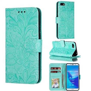 Intricate Embossing Lace Jasmine Flower Leather Wallet Case for Huawei Y5 Prime 2018 (Y5 2018 / Y5 Lite 2018) - Green