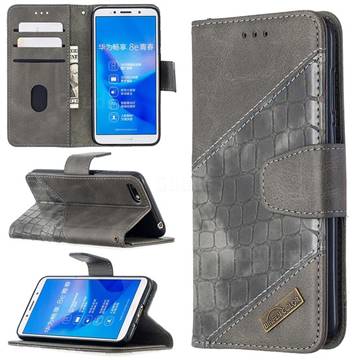 BinfenColor BF04 Color Block Stitching Crocodile Leather Case Cover for Huawei Y5 Prime 2018 (Y5 2018 / Y5 Lite 2018) - Gray