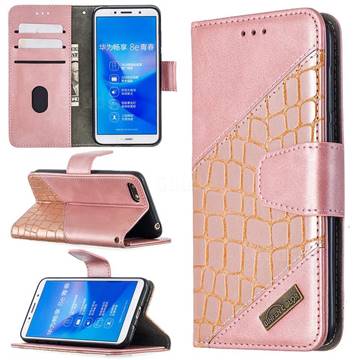 BinfenColor BF04 Color Block Stitching Crocodile Leather Case Cover for Huawei Y5 Prime 2018 (Y5 2018 / Y5 Lite 2018) - Rose Gold