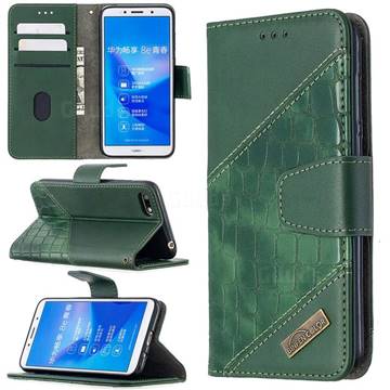 BinfenColor BF04 Color Block Stitching Crocodile Leather Case Cover for Huawei Y5 Prime 2018 (Y5 2018 / Y5 Lite 2018) - Green