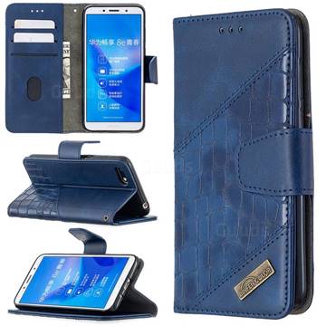 BinfenColor BF04 Color Block Stitching Crocodile Leather Case Cover for Huawei Y5 Prime 2018 (Y5 2018 / Y5 Lite 2018) - Blue