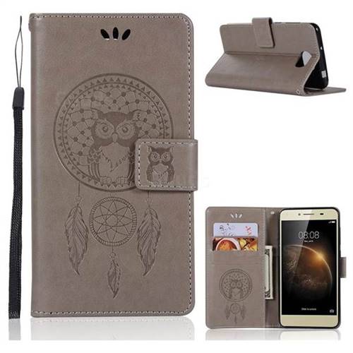 Intricate Embossing Owl Campanula Leather Wallet Case for Huawei Y5II Y5 2 Honor5 Honor Play 5 - Grey