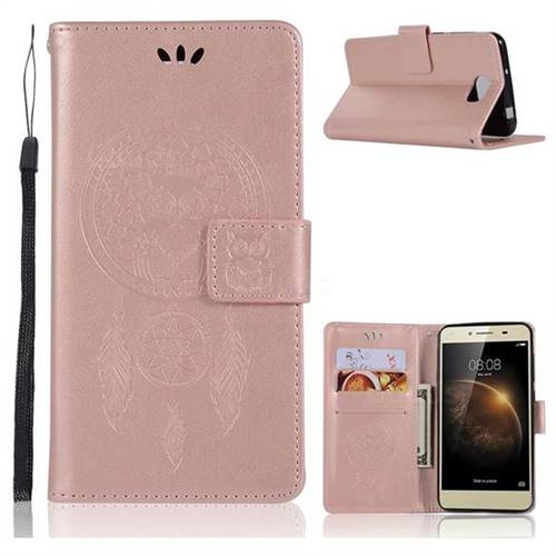 Intricate Embossing Owl Campanula Leather Wallet Case for Huawei Y5II Y5 2 Honor5 Honor Play 5 - Rose Gold