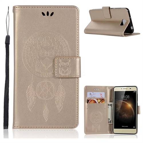 Intricate Embossing Owl Campanula Leather Wallet Case for Huawei Y5II Y5 2 Honor5 Honor Play 5 - Champagne