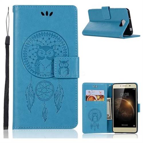 Intricate Embossing Owl Campanula Leather Wallet Case for Huawei Y5II Y5 2 Honor5 Honor Play 5 - Blue