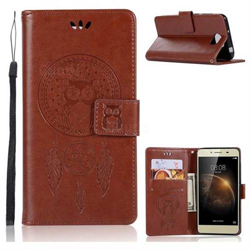 Intricate Embossing Owl Campanula Leather Wallet Case for Huawei Y5II Y5 2 Honor5 Honor Play 5 - Brown