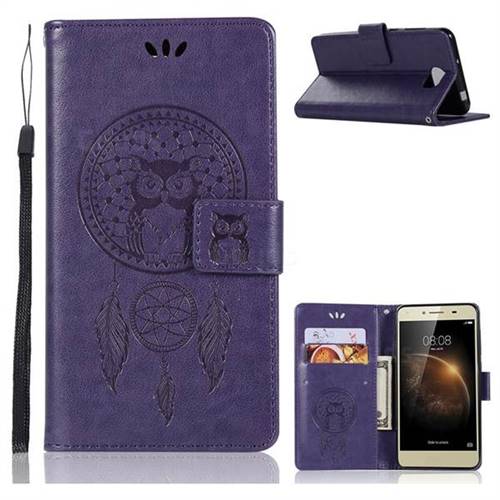 Intricate Embossing Owl Campanula Leather Wallet Case for Huawei Y5II Y5 2 Honor5 Honor Play 5 - Purple