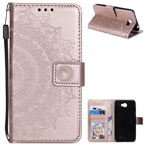 Intricate Embossing Datura Leather Wallet Case for Huawei Y5II Y5 2 Honor5 Honor Play 5 - Rose Gold