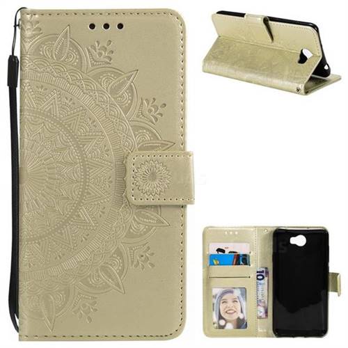 Intricate Embossing Datura Leather Wallet Case for Huawei Y5II Y5 2 Honor5 Honor Play 5 - Golden