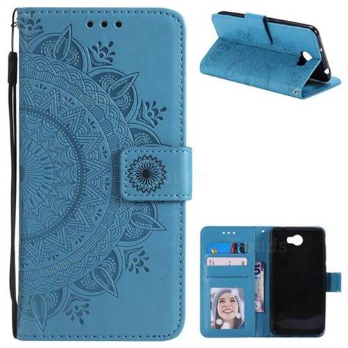 Intricate Embossing Datura Leather Wallet Case for Huawei Y5II Y5 2 Honor5 Honor Play 5 - Blue