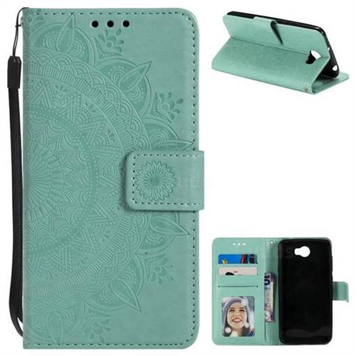 Intricate Embossing Datura Leather Wallet Case for Huawei Y5II Y5 2 Honor5 Honor Play 5 - Mint Green
