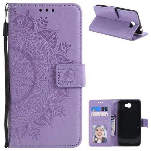 Intricate Embossing Datura Leather Wallet Case for Huawei Y5II Y5 2 Honor5 Honor Play 5 - Purple