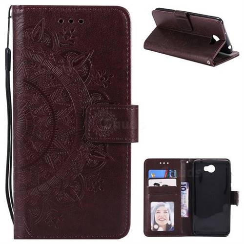 Intricate Embossing Datura Leather Wallet Case for Huawei Y5II Y5 2 Honor5 Honor Play 5 - Brown