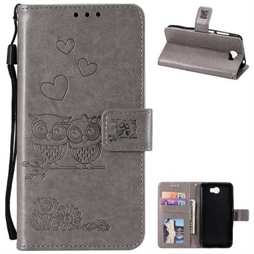 Embossing Owl Couple Flower Leather Wallet Case for Huawei Y5II Y5 2 Honor5 Honor Play 5 - Gray