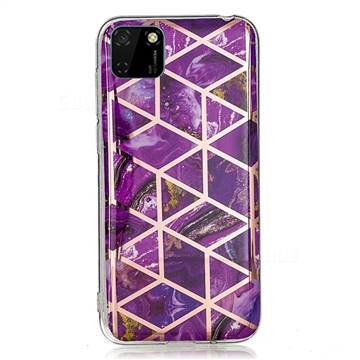 Purple Rhombus Galvanized Rose Gold Marble Phone Back Cover for Huawei Y5p