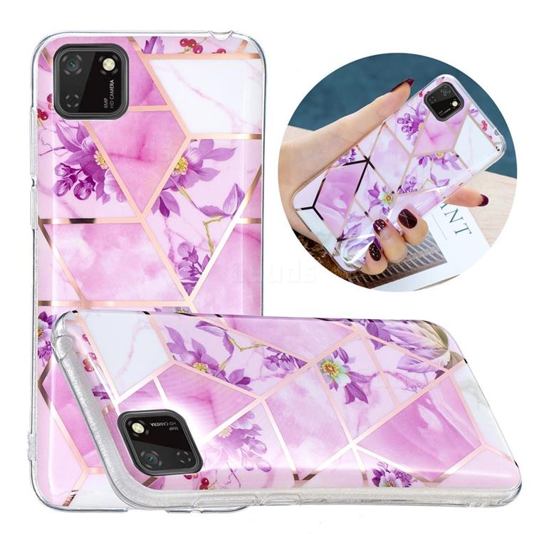 Purple Flower Painted Marble Electroplating Protective Case for Huawei Y5p