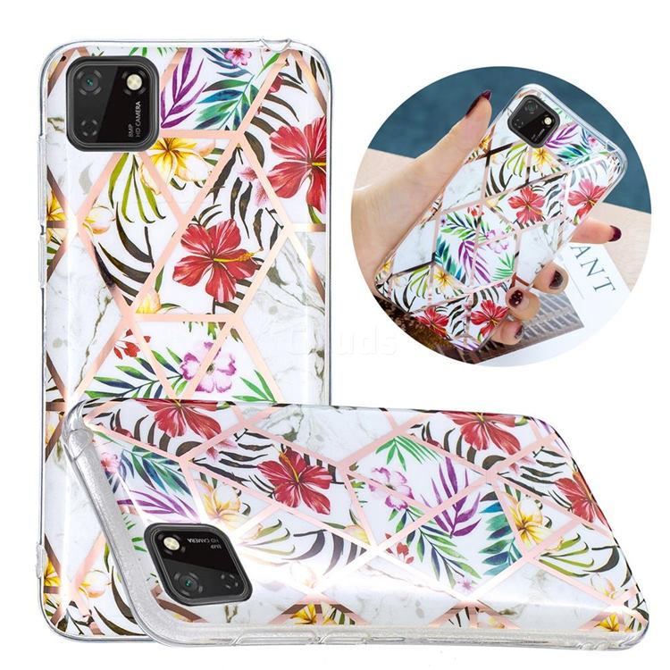 Tropical Rainforest Flower Painted Marble Electroplating Protective Case for Huawei Y5p