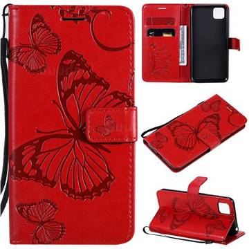 Embossing 3D Butterfly Leather Wallet Case for Huawei Y5p - Red