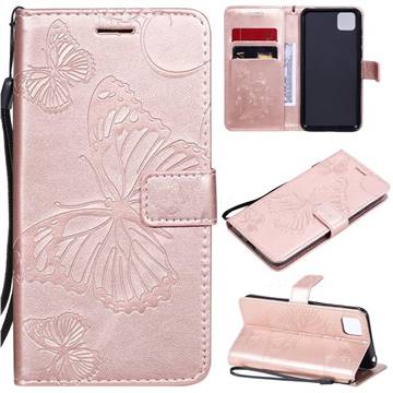 Embossing 3D Butterfly Leather Wallet Case for Huawei Y5p - Rose Gold