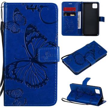 Embossing 3D Butterfly Leather Wallet Case for Huawei Y5p - Blue