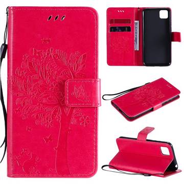 Embossing Butterfly Tree Leather Wallet Case for Huawei Y5p - Rose