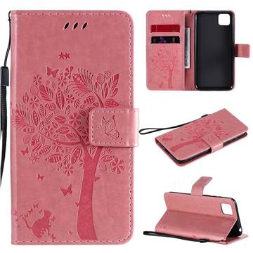 Embossing Butterfly Tree Leather Wallet Case for Huawei Y5p - Pink