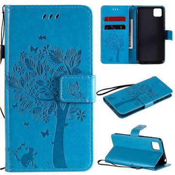 Embossing Butterfly Tree Leather Wallet Case for Huawei Y5p - Blue
