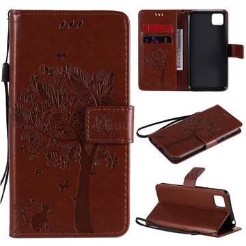 Embossing Butterfly Tree Leather Wallet Case for Huawei Y5p - Coffee