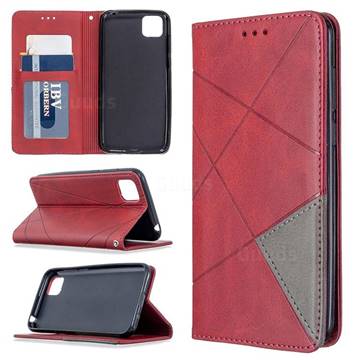 Prismatic Slim Magnetic Sucking Stitching Wallet Flip Cover for Huawei Y5p - Red