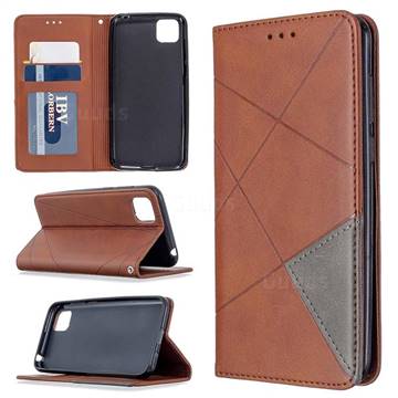 Prismatic Slim Magnetic Sucking Stitching Wallet Flip Cover for Huawei Y5p - Brown