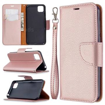 Classic Luxury Litchi Leather Phone Wallet Case for Huawei Y5p - Golden