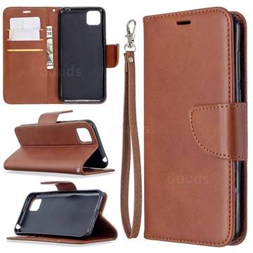 Classic Sheepskin PU Leather Phone Wallet Case for Huawei Y5p - Brown
