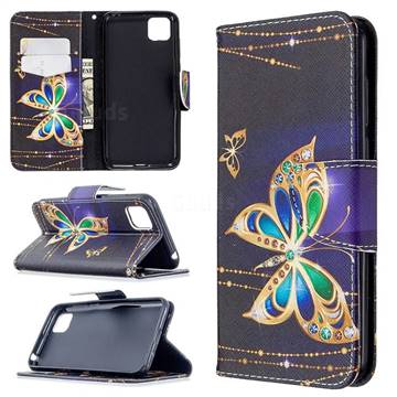 Golden Shining Butterfly Leather Wallet Case for Huawei Y5p