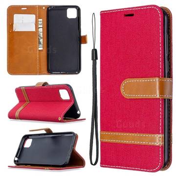 Jeans Cowboy Denim Leather Wallet Case for Huawei Y5p - Red