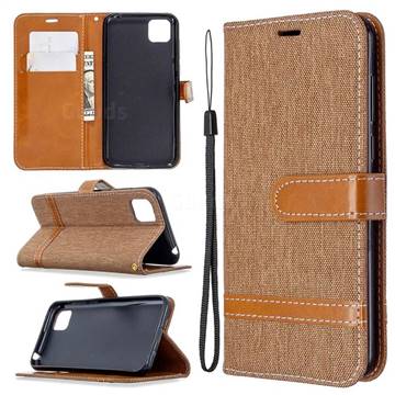 Jeans Cowboy Denim Leather Wallet Case for Huawei Y5p - Brown