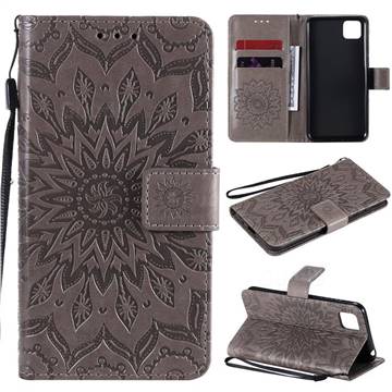 Embossing Sunflower Leather Wallet Case for Huawei Y5p - Gray