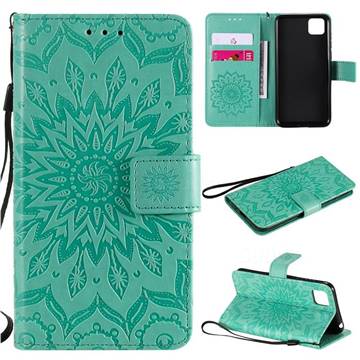 Embossing Sunflower Leather Wallet Case for Huawei Y5p - Green